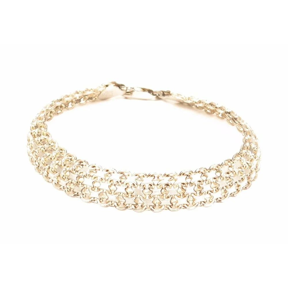 VINTAGE‎ ITAOR ITALY 925 STERLING SILVER WOVEN MULTI ROW LINK BRACELET 8 INCH